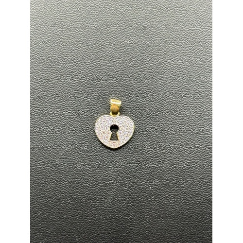 Ladies 9ct Yellow Gold White CZ Heart Keyhole Pendant