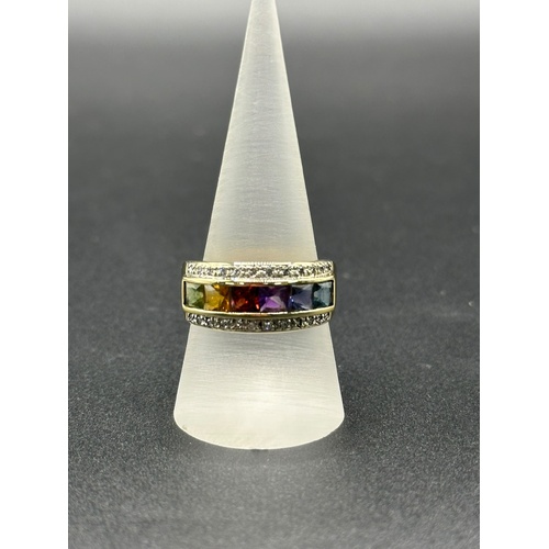 Unisex 18ct Yellow Gold Multi-Coloured Gemstone & Diamond Ring