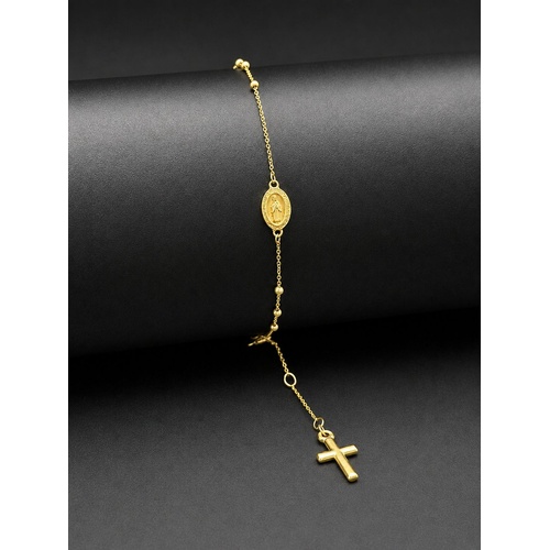 Ladies 18ct Yellow Gold Rosary Bracelet with Cross & Mother Mary Charms