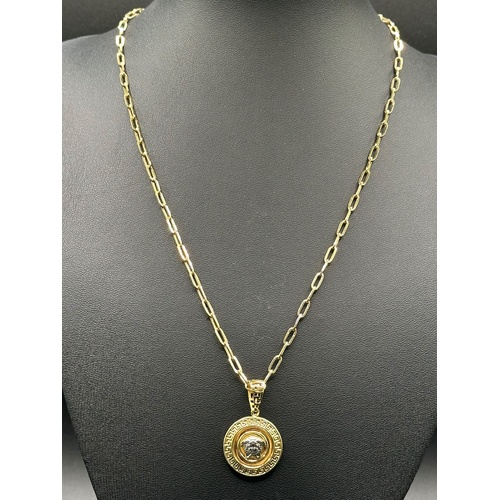 Unisex 18ct Yellow Gold Paperclip Link Chain with Medusa Pendant