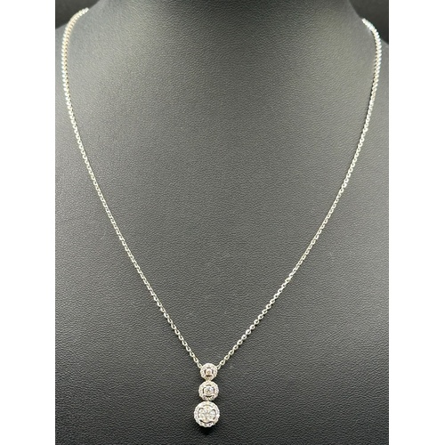 Ladies 18ct White Gold Cable Link Chain & Diamond Dangle Pendant