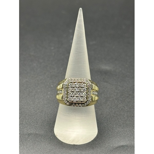 Mens 9ct Yellow Gold Diamond Cluster Ring