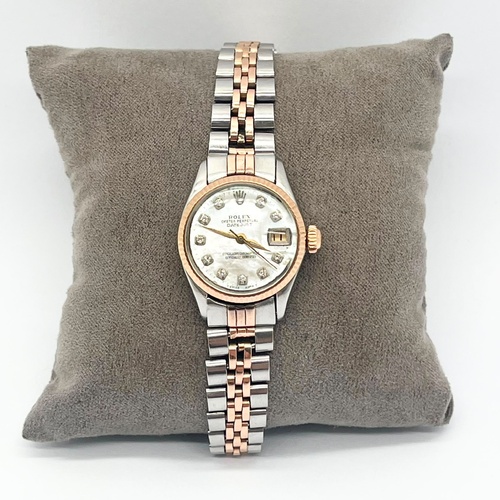 Vintage Rolex Datejust Lady 6517 26mm 18K Rose Gold Automatic MOP Diamond Dial