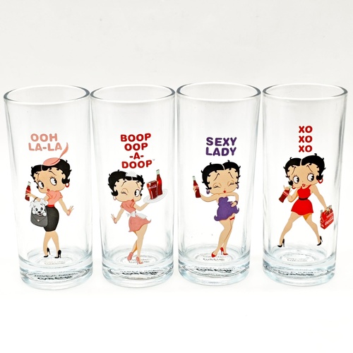 Coca-Cola Betty Boop Tumbler Glasses Set of 4 Retro Style Collectible