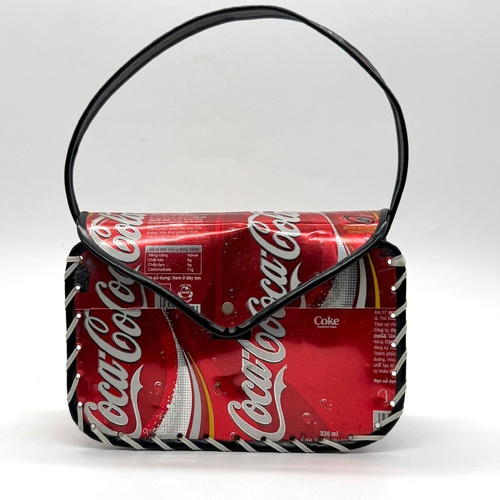 Coca-Cola Handmade Recycled Soda Can Tote Handbag Purse Red Silver