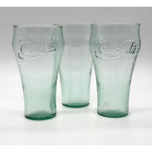 Coca-Cola Set of 3 Vintage Pebble Green Drinking Glasses 450ml Tumblers