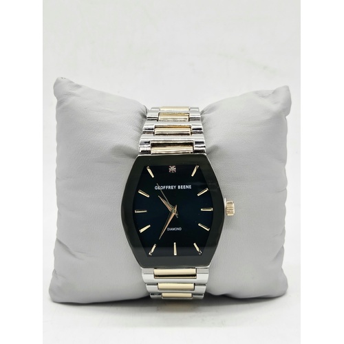 Geoffrey Beene Mens Watch GBA0037TTG Two Tone Blue Oval Dial Quartz