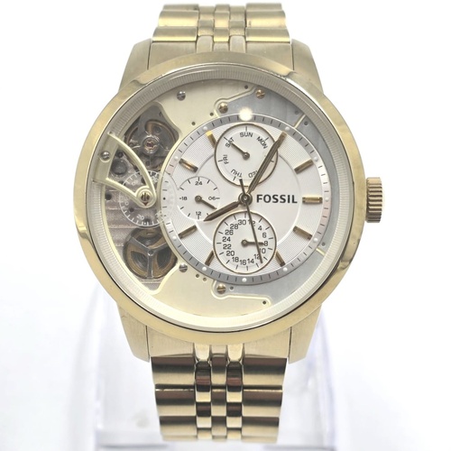 Fossil Townsman ME1137 Men's Gold-Tone Hybrid Quartz Automatic Skeleton Watch