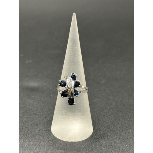 Ladies 18ct White Gold Blue Sapphire & Diamond Ring