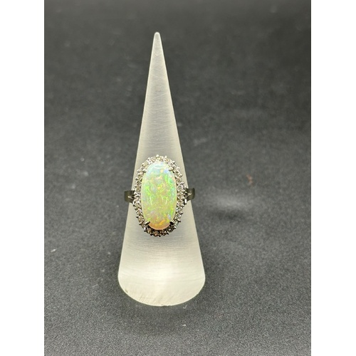 Ladies 14ct White Gold White Opal & Diamond Ring