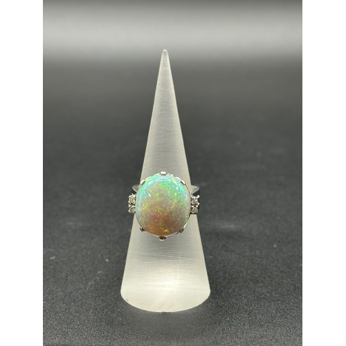Ladies 18ct White Gold Opal & Diamond Ring