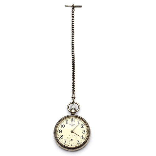 Rotara Antique Silver Mechanical Pocket Watch Vintage Watch with Chain