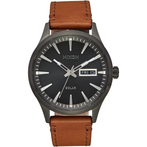 Nixon Sentry Solar 40mm Gunmetal Brown Leather Watch A1347-131-00
