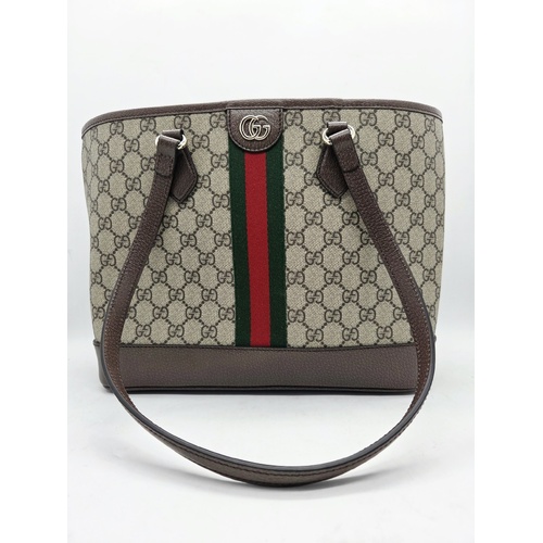 Gucci Ophidia Medium Tote Bag GG Monogram Brown Leather Italy 836849 + COA