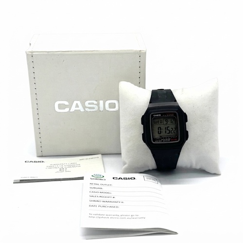 CASIO F-201WA Mens Digital Watch 5 Alarms 10 Year Battery Black Resin