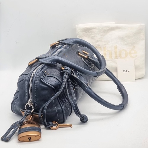 Chloe Paddington Navy Blue Leather Shoulder Bag Gold Hardware Padlock + COA