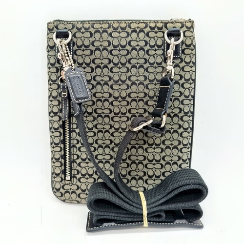 COACH Signature Canvas Leather Swingpack Crossbody Bag Black Grey Small + COA