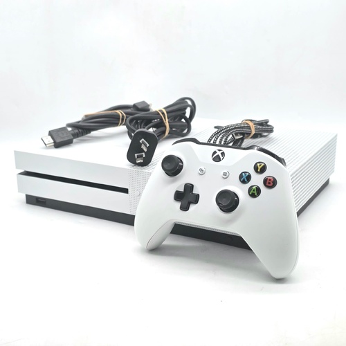 Microsoft Xbox One S 1TB Game Console White 1681 with Controller and Leads