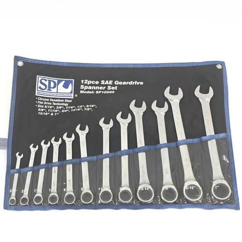 SP Tools SP10262 12Pc SAE Gear Drive Ratchet Spanner Set 0° Offset Set