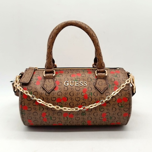GUESS Anessa Cocoa Barrel Bag Crossbody Logo Print With Strap Tags