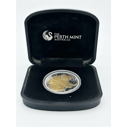 2008 Perth Mint 1oz Gold Gilded Koala 99.9% Silver $1 Dollar Coin Case