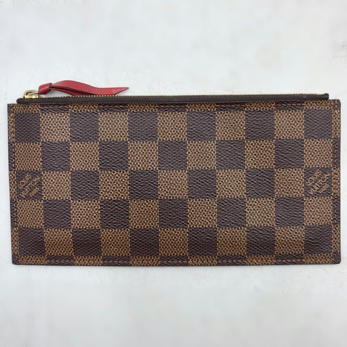Louis Vuitton Damier Ebene Zipper Pouch Brown Checkered Red Interior
