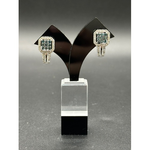 Ladies 10ct White Gold Diamond & Blue Gemstone Earrings
