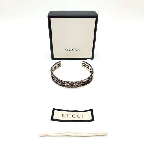 Gucci Square G Cuff Bracelet Aged Sterling Silver AG925 Italy with Box Papers