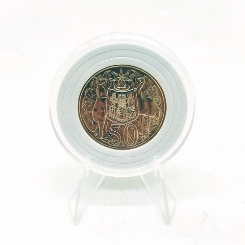 1966 Australian 50 Cent Round Silver Coin 80% Silver in Clear Protective Capsule
