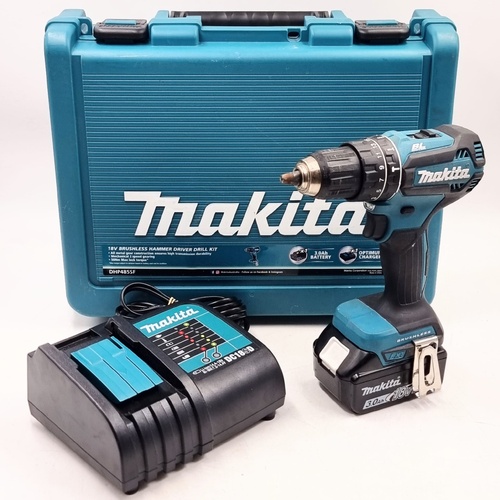 Makita DHP485SF 18V Brushless Hammer Drill Kit 3Ah Battery Charger & Case