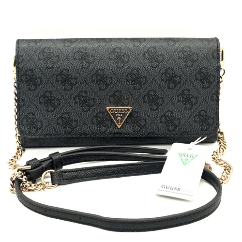 GUESS Noelle Flap Organiser Bag Coal Black Logo Crossbody Wallet Handbag