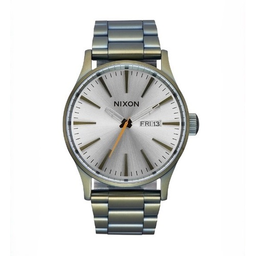 Nixon Sentry SS Mens Watch 42mm Vintage White Surplus Steel Quartz
