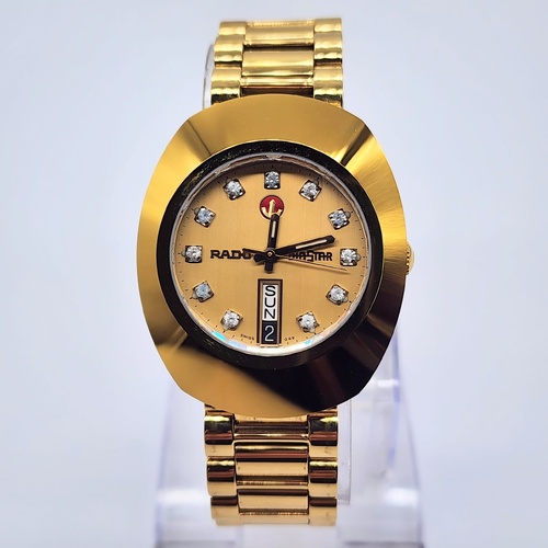 Vintage Rado DiaStar Automatic Mens Watch Gold Dial Day Date 648.0413.3 Swiss