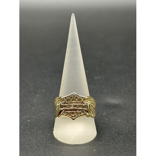 Mens 9ct Yellow Gold Harley Davidson Shield Design Ring