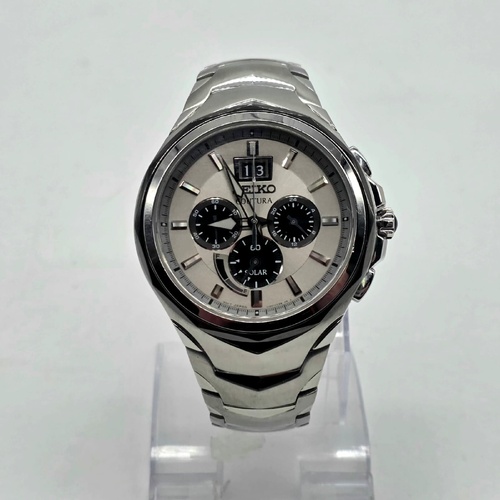 Seiko Coutura V194-0AB0 Mens Solar Chronograph Watch Silver 100M