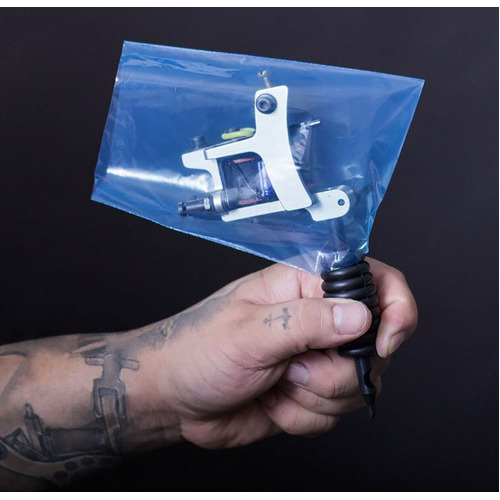 Box of 100 Tattoo Machine Protective Cover Bags Translucent Blue 130 x 130mm