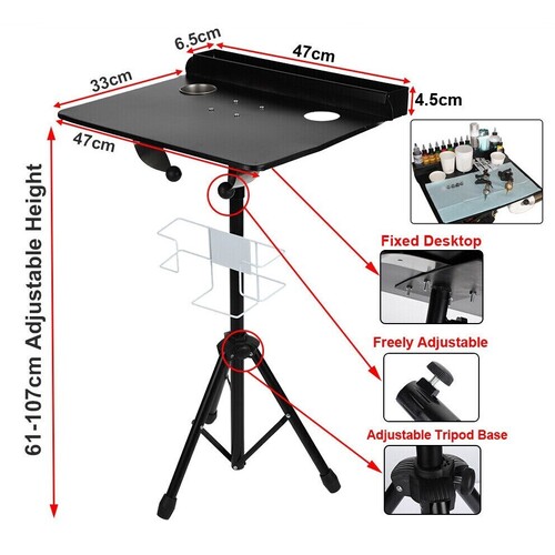 Tattoo Mobile Work Station Table Desk with Adjustable Height Black