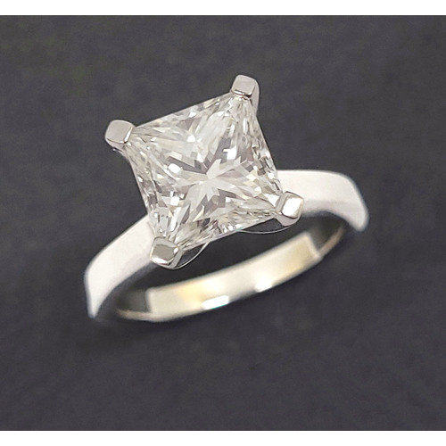 Ladies 3.13 Carat Princess Diamond 18K White Gold Solitaire Engagement Ring GIA Graded
