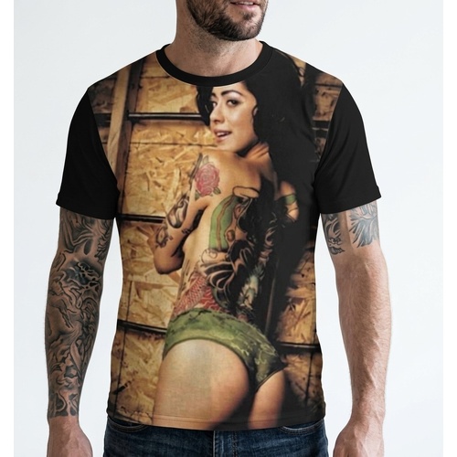 T-Shirt Sexy Rose Tattoo Girl Back Street Fashion (M - 40in/102cm Chest)