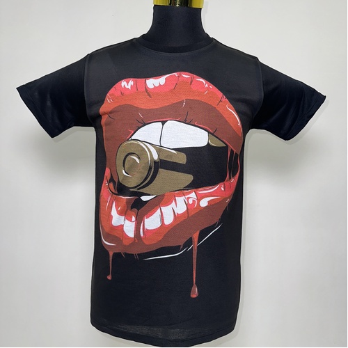 Bite the Bullet Hot Lips T-Shirt Black [Size: M - 40in/102cm Chest]