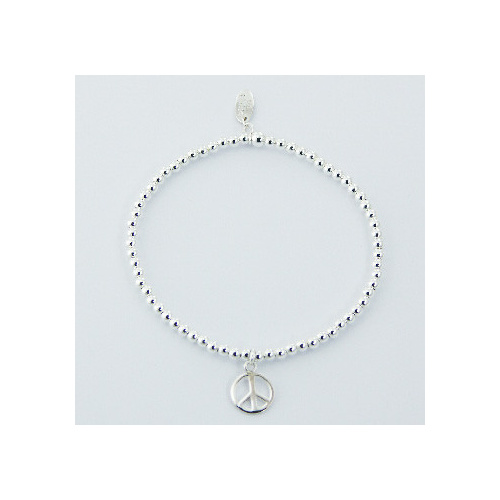 Sterling Silver Beads Stretch Bracelet with Peace Charm 4.15 Grams NEW