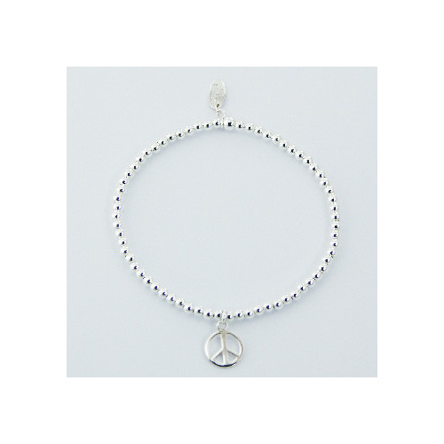 Sterling Silver Beads Stretch Bracelet with Peace Charm 4.15 Grams
