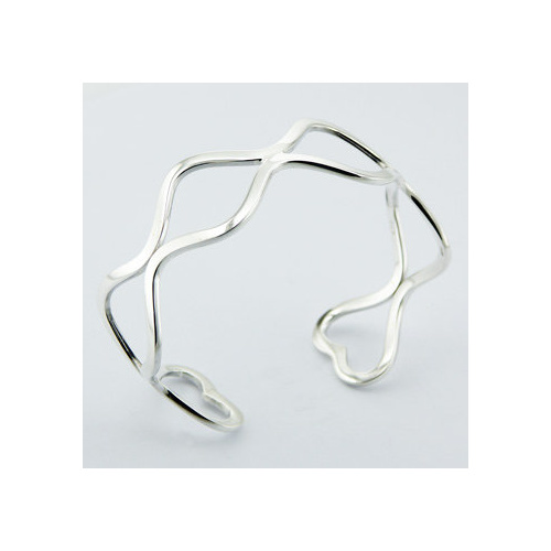 Continuous Sterling Silver Line Wavy Open Bangle Bracelet 19.70 Grams NEW