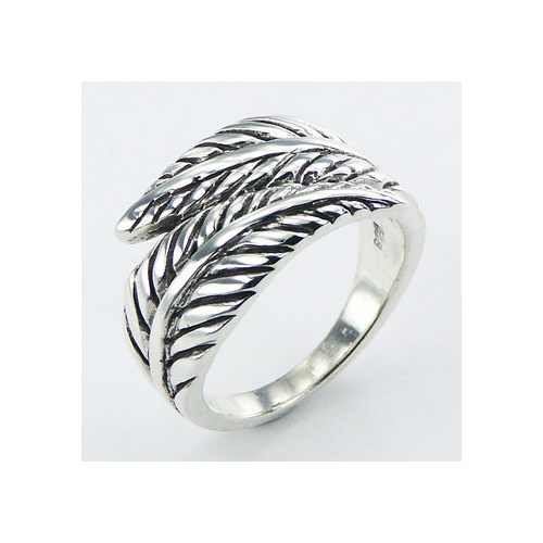 Graceful Antiqued Relief Ornate Silver Fern Leafs Designer Silver Ring 8.97g
