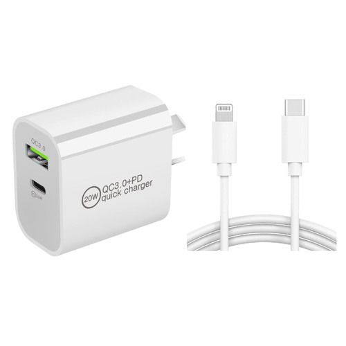 20W DUAL USB-C USB-A Type C PD Fast Wall Charger Adaptor QC3.0 For Android iPhone iPad [Option: Charger + 1m iPhone Cable]