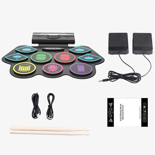 NEW Portable Electronic Roll Up Drum Kit 9 Silicone Pads Electric Hand Drum Set