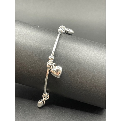 Ladies 925 Sterling Silver Cuff Bangle with Heart Charms (NEW)