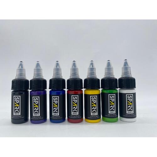 Spark Tattoo Ink Multi-Colour Set - 15 ml Bottles (7 x 15ml) (New)